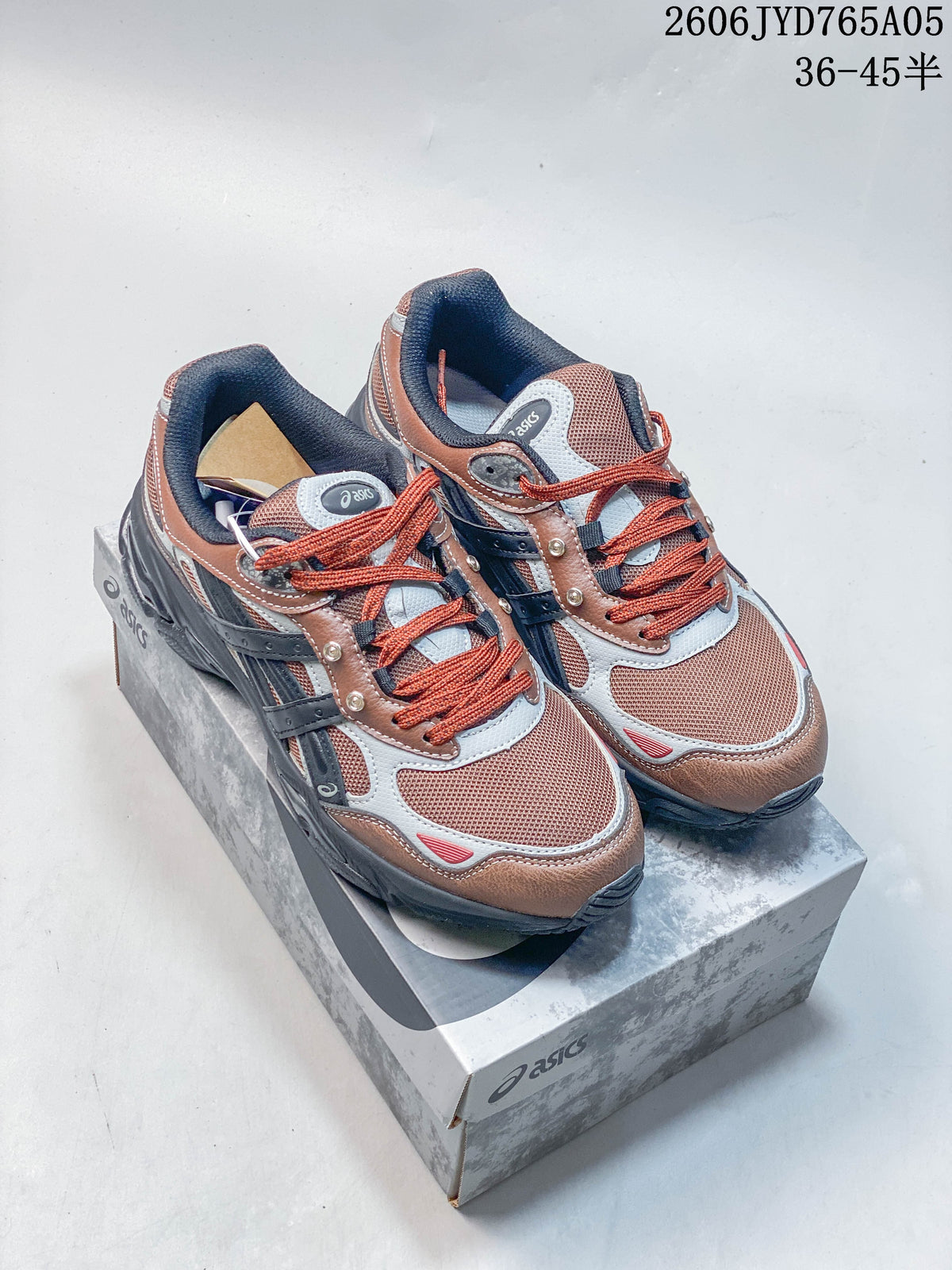 Brown and rust ASICS GEL-SD Lyte UB12-S sneakers with a dark sole