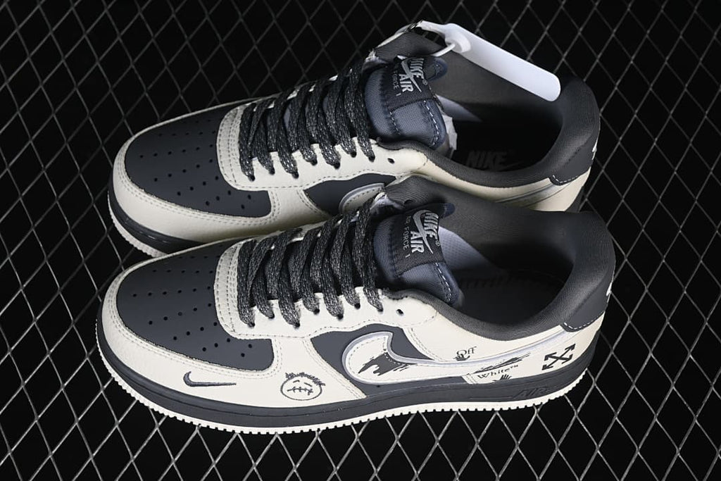 Overhead view of the pair of graphic low-top sneakers