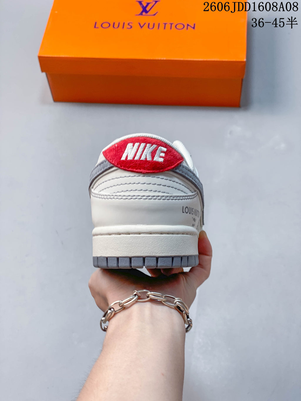 Rear view of the sneaker with a red Nike heel detail