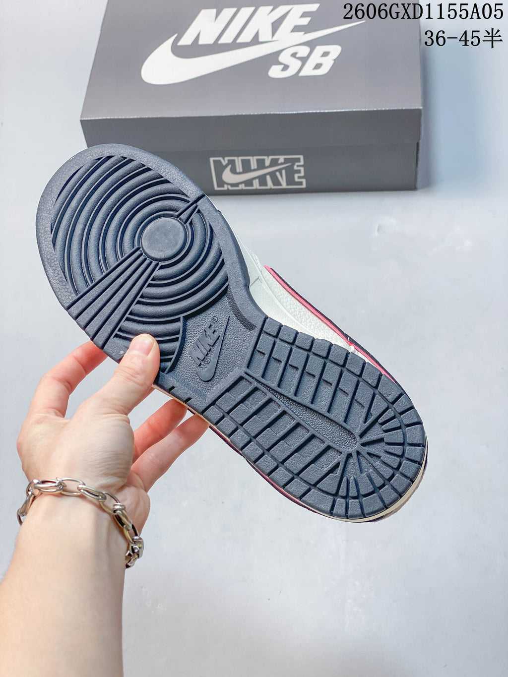 Close-up of the dark patterned outsole