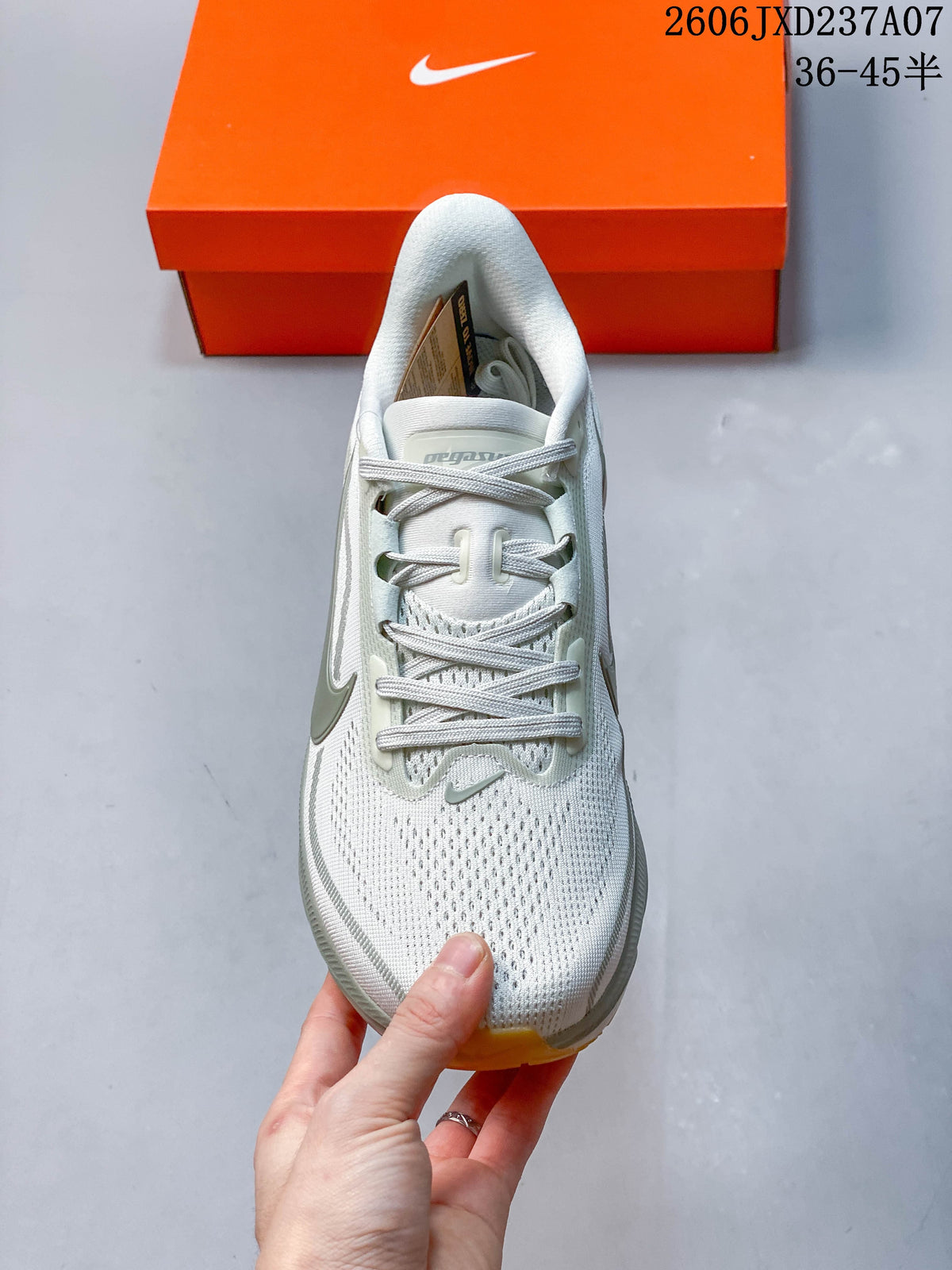 Top view of a Nike Pegasus 42 shoe showing the laces and textured upper.