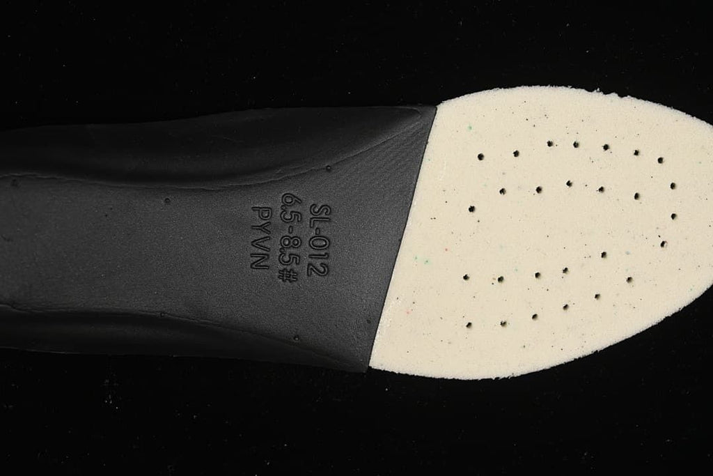 Close-up of the shoe insole showing molded markings