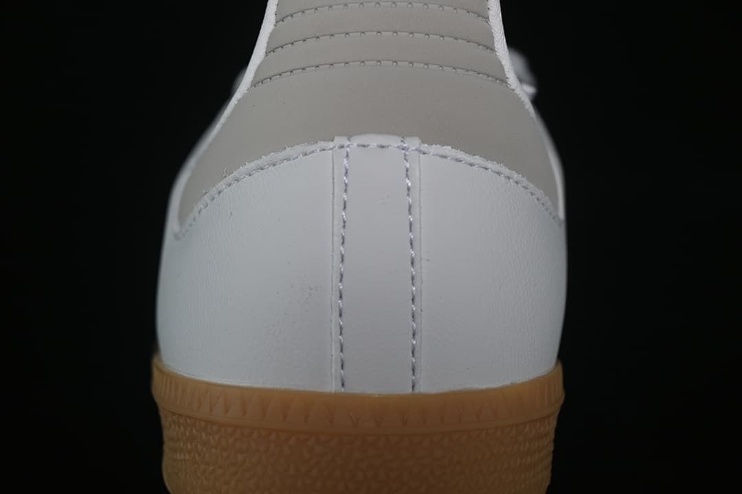 Rear view showing the heel construction and gum-colored outsole