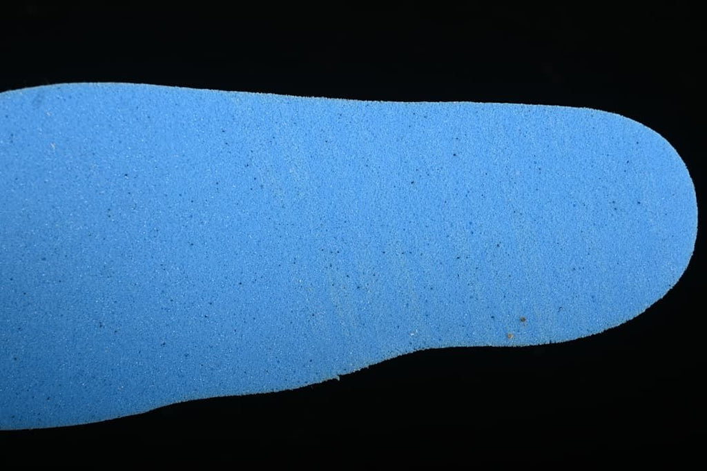 Close-up of a blue shoe insole