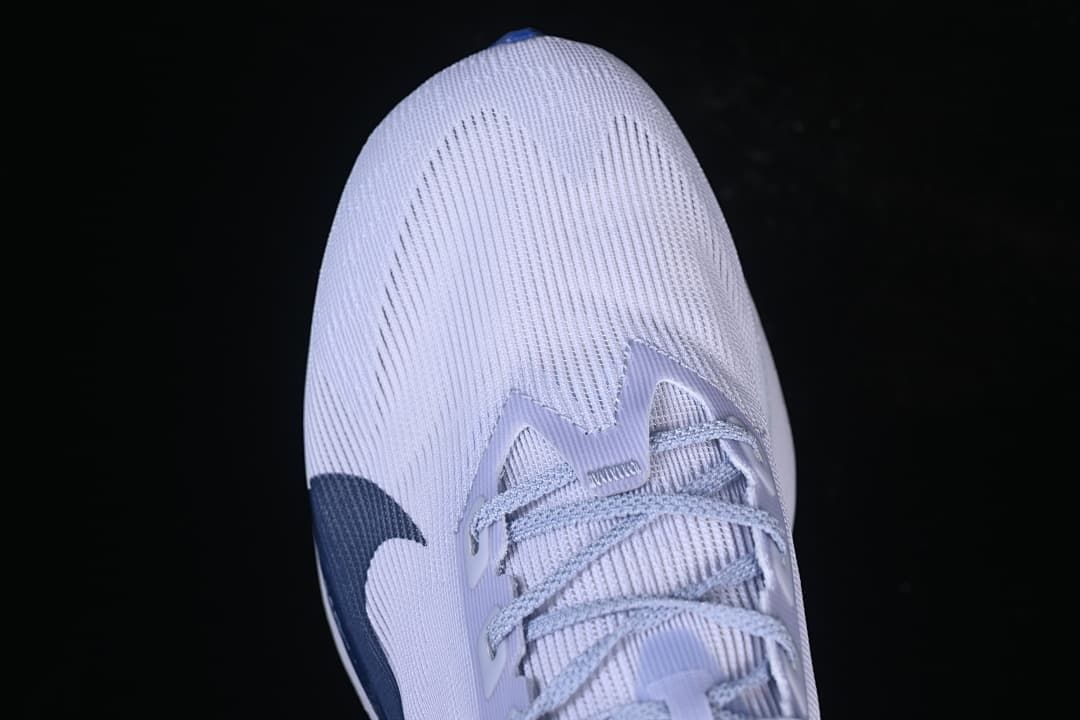 Overhead close-up of the shoe toe and laces