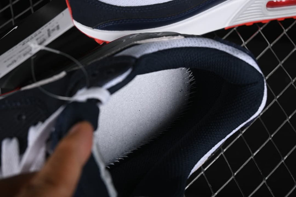 Close-up view inside the Nike Air Max 90 sneaker