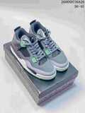 Pair of grey and mint-accented Jordan Air Jordan 4 Retro high-top sneakers on a shoebox