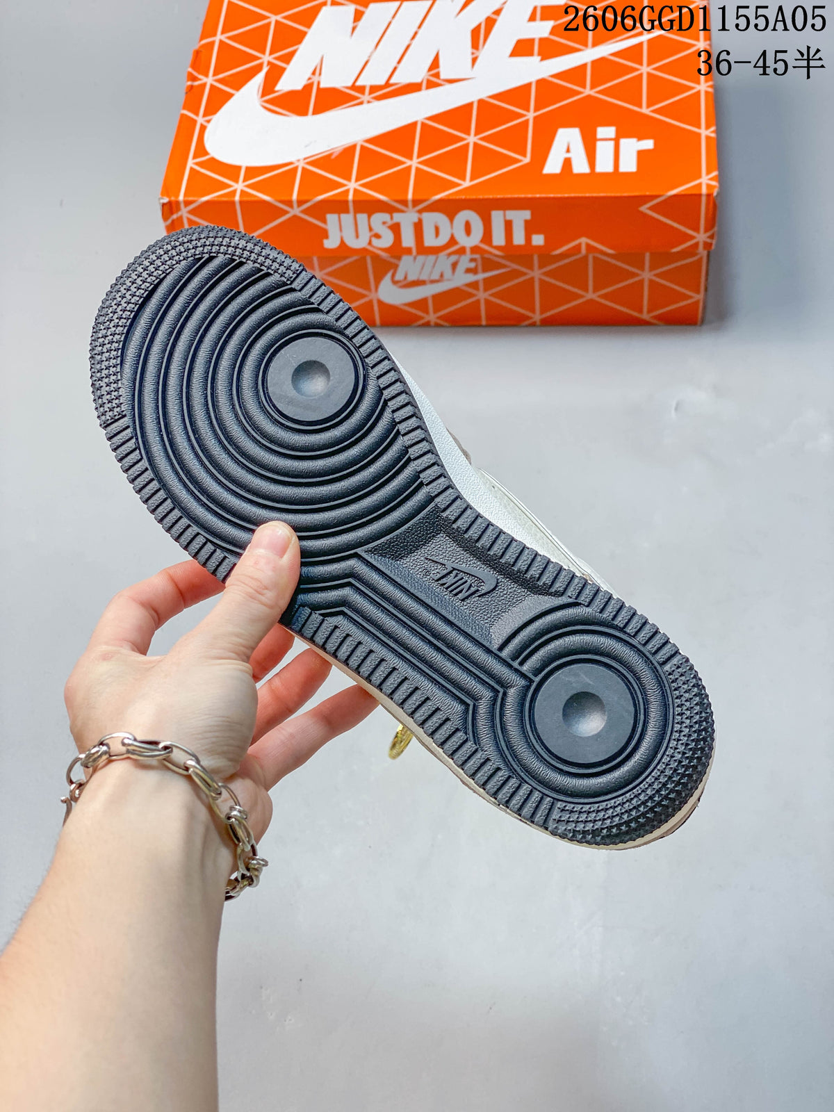 Close-up of the dark outsole on the pictured sneaker