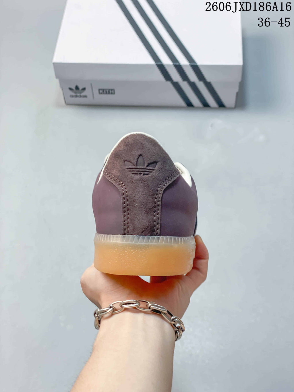 Rear view showing the heel panel and gum-colored sole