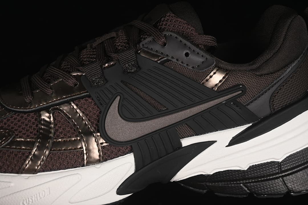 Close-up of the side Swoosh, overlays, and mesh-look panels