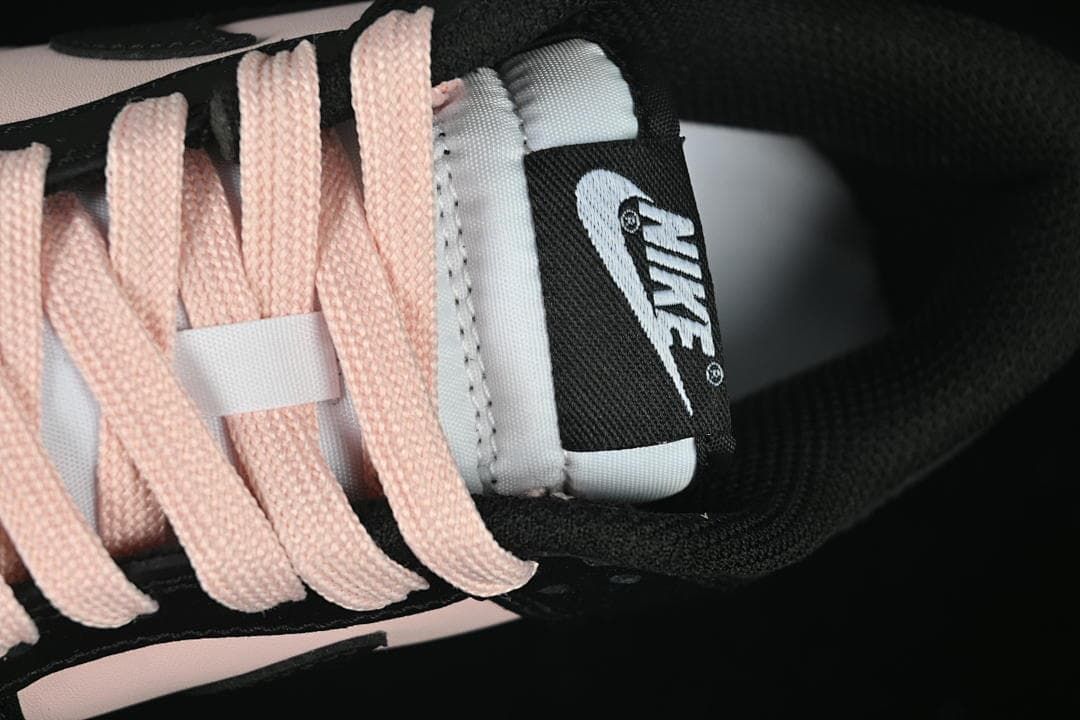 Close-up of pink laces and tongue label