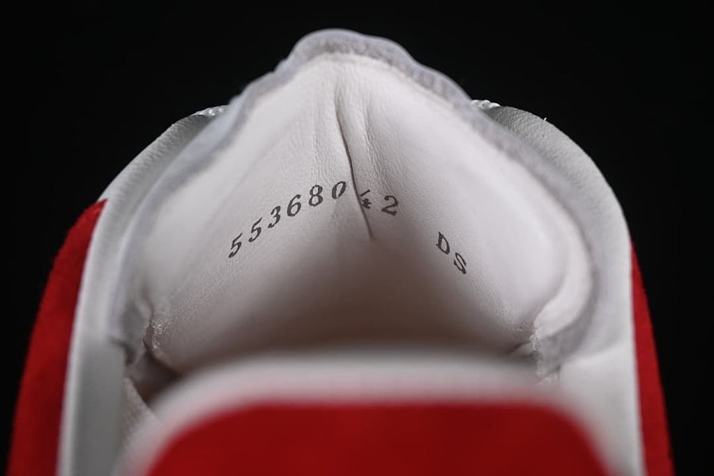 Close-up of the sneaker tongue lining and printed markings.
