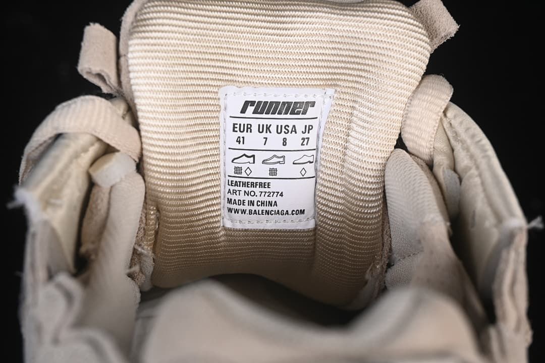 Tongue size label showing EU 41, UK 7, USA 8, and JP 27