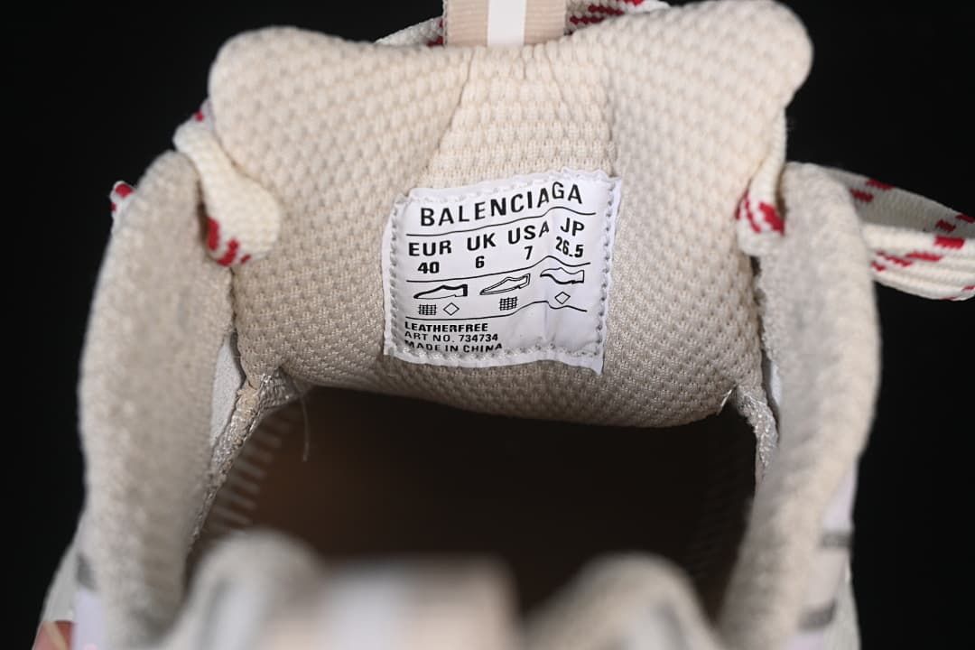 Close-up of the sneaker tongue label showing size and other printed details