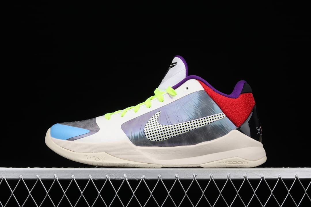 Side profile of the multicolor Kobe 5 Protro basketball shoe