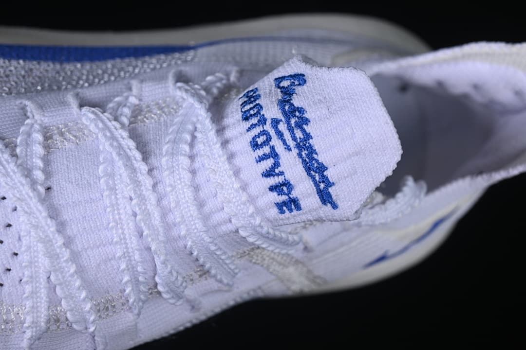 Close-up of the tongue with blue Prototype lettering.