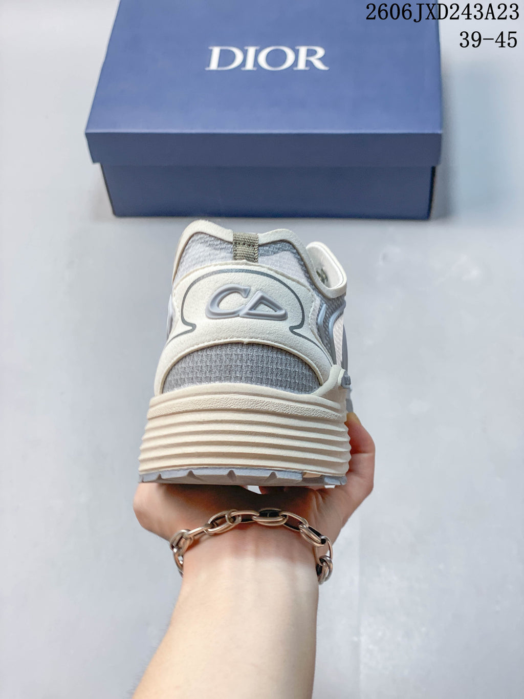 Rear view of a Dior B30 sneaker showing the heel and layered sole