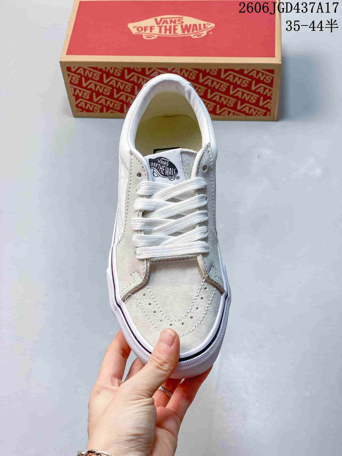 Top view of the white and light gray lace-up sneaker.