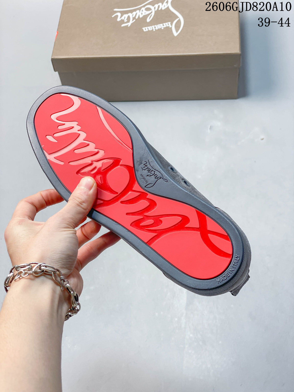 Close-up of the sneaker's red outsole