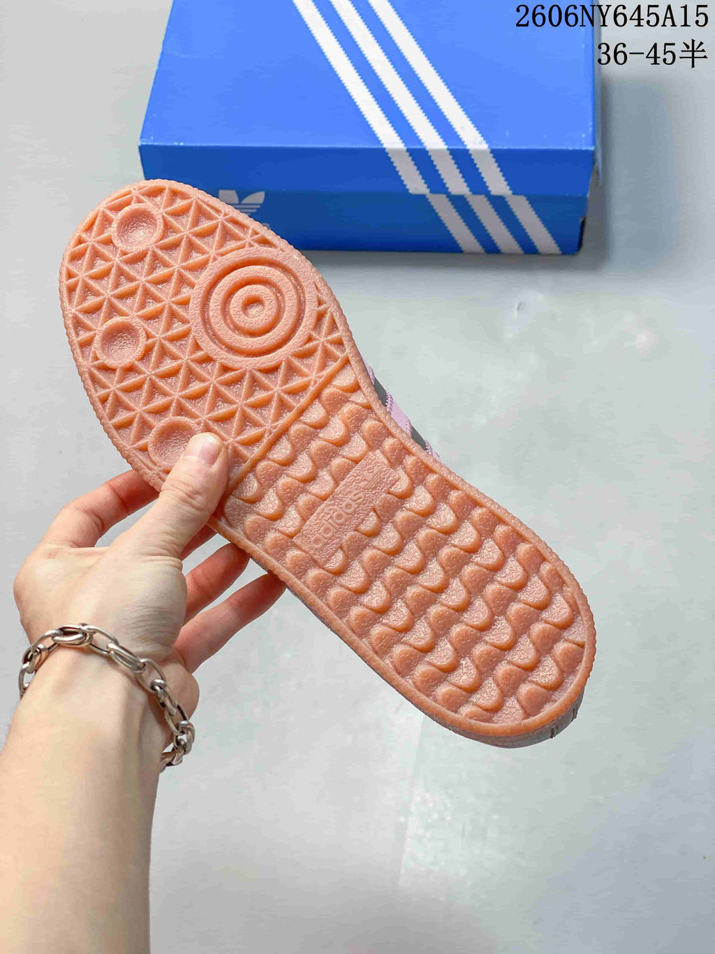 Textured gum-colored outsole of the adidas Sambae sneaker