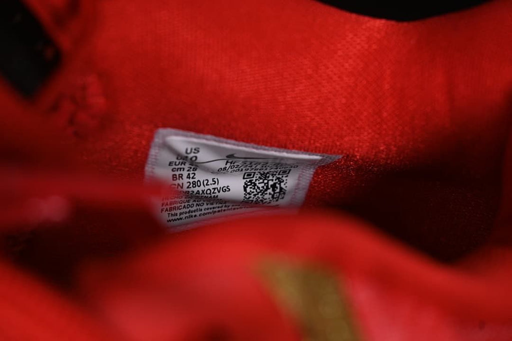 Interior size label inside the red shoe
