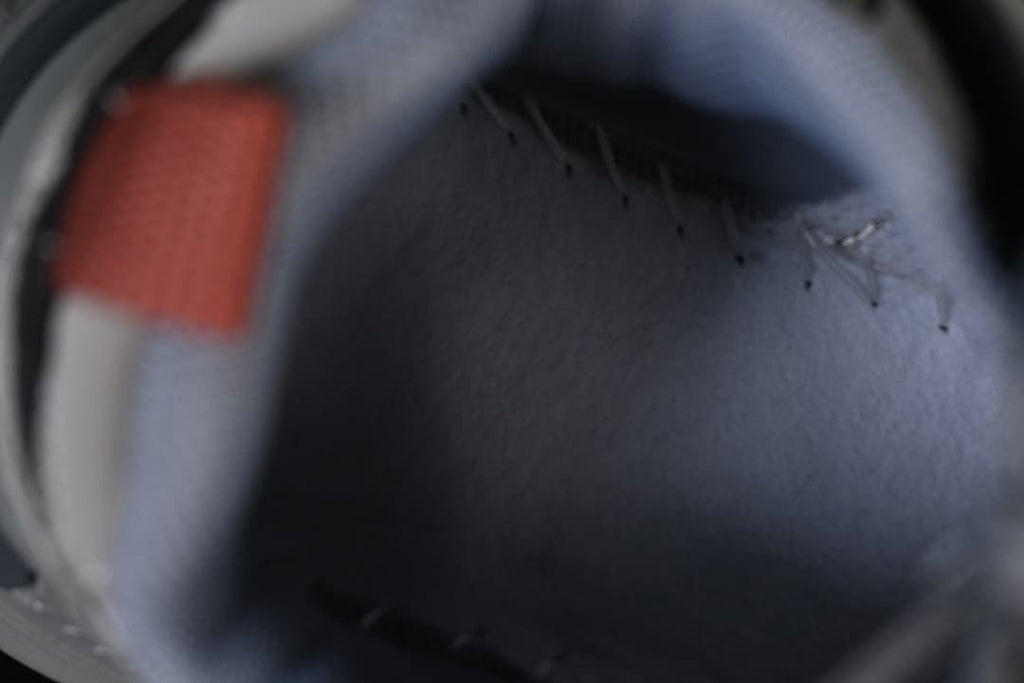 Close-up of the dark grey padded shoe interior.