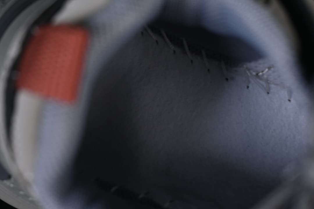 Close-up of the dark grey padded shoe interior.