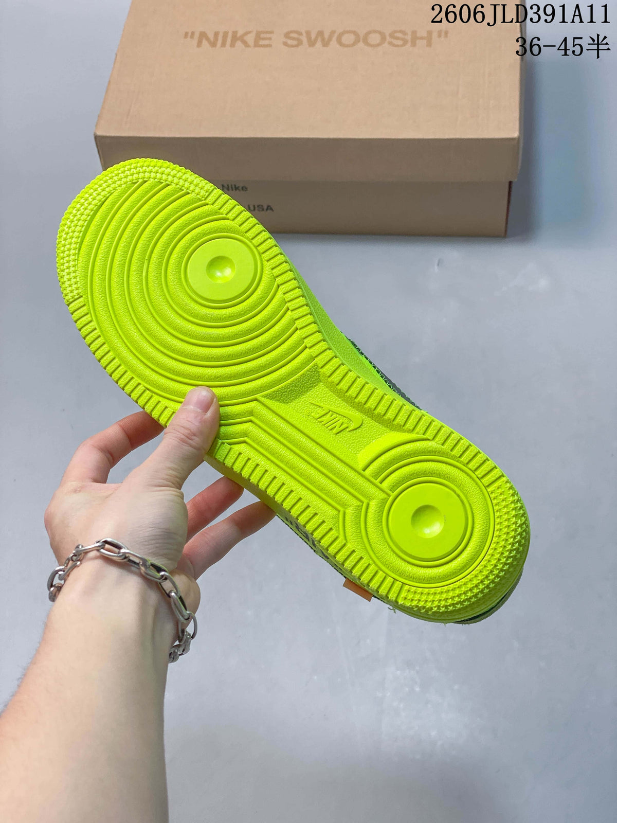 Bright green outsole with circular tread details
