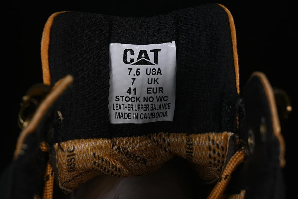 Tongue size label showing CAT, US 7.5, UK 7, and EU 41