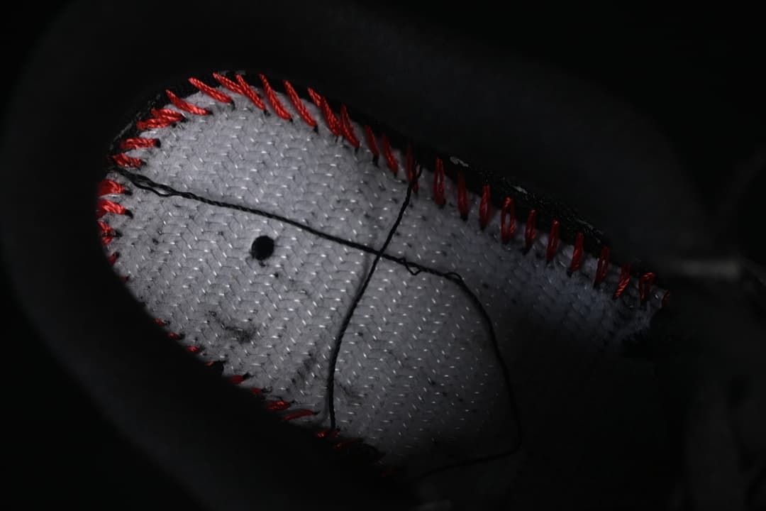 Close-up of stitching inside the shoe