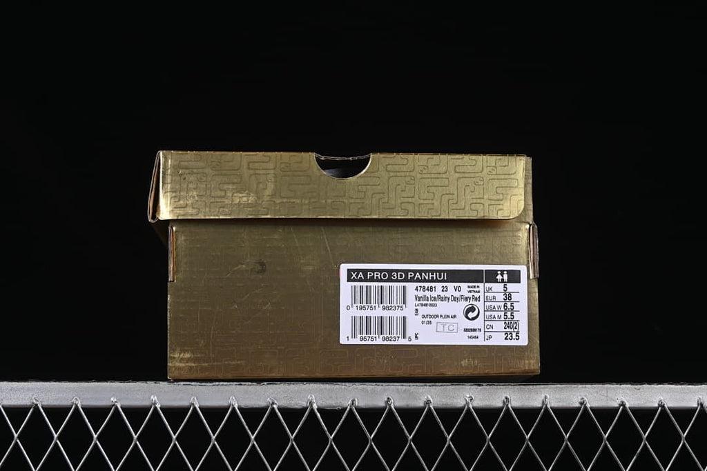 Shoe box label identifying the XA Pro 3D, style 478481, and Vanilla Ice colorway.