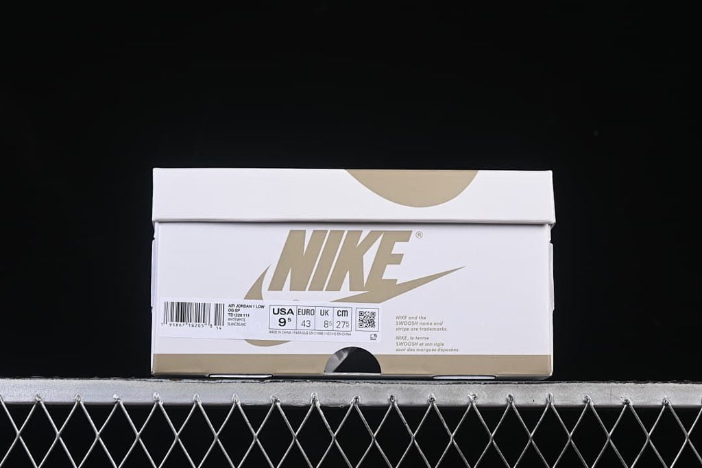 White shoe box with a visible product label