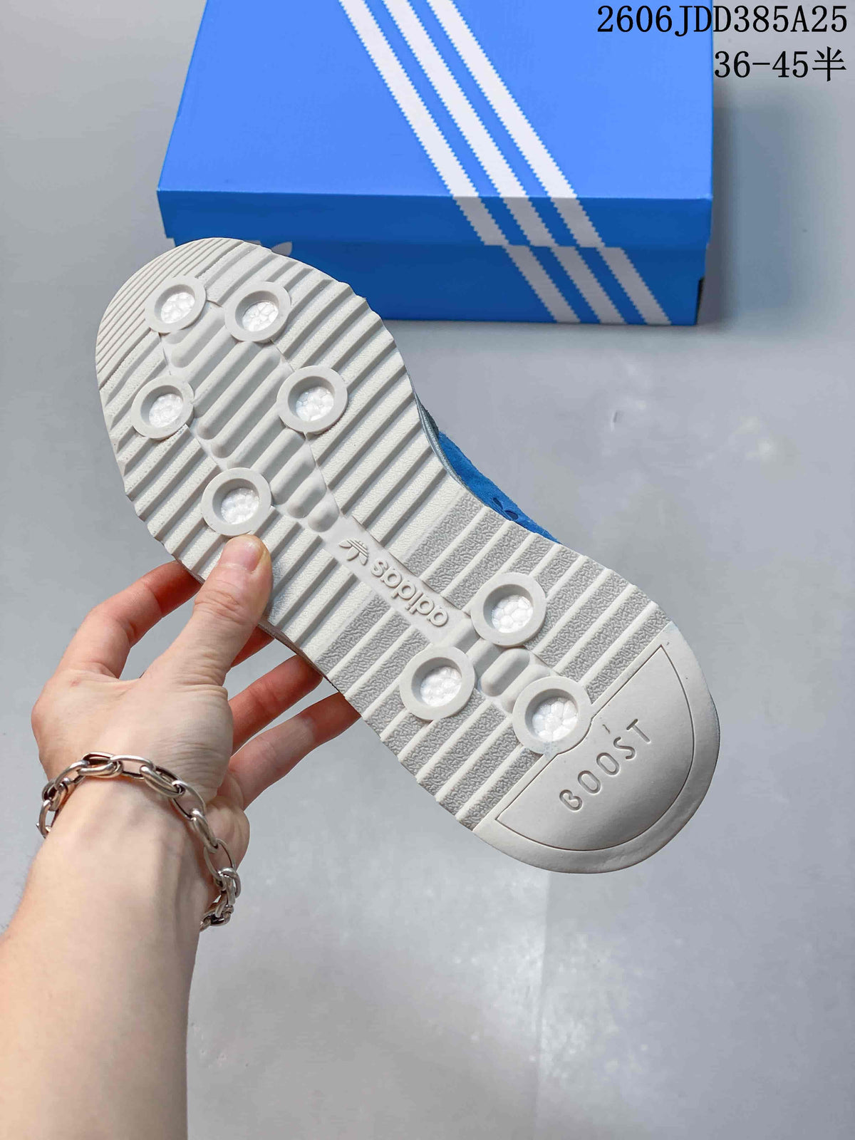 Close-up of the textured outsole and tread pattern on the adidas SL 72 sneaker
