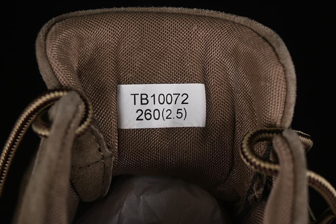 Boot tongue label showing model TB10072 and size 260 (2.5)