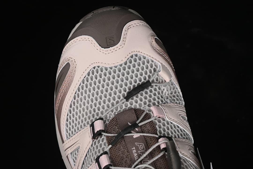 Top-front close-up of the toe area and lacing