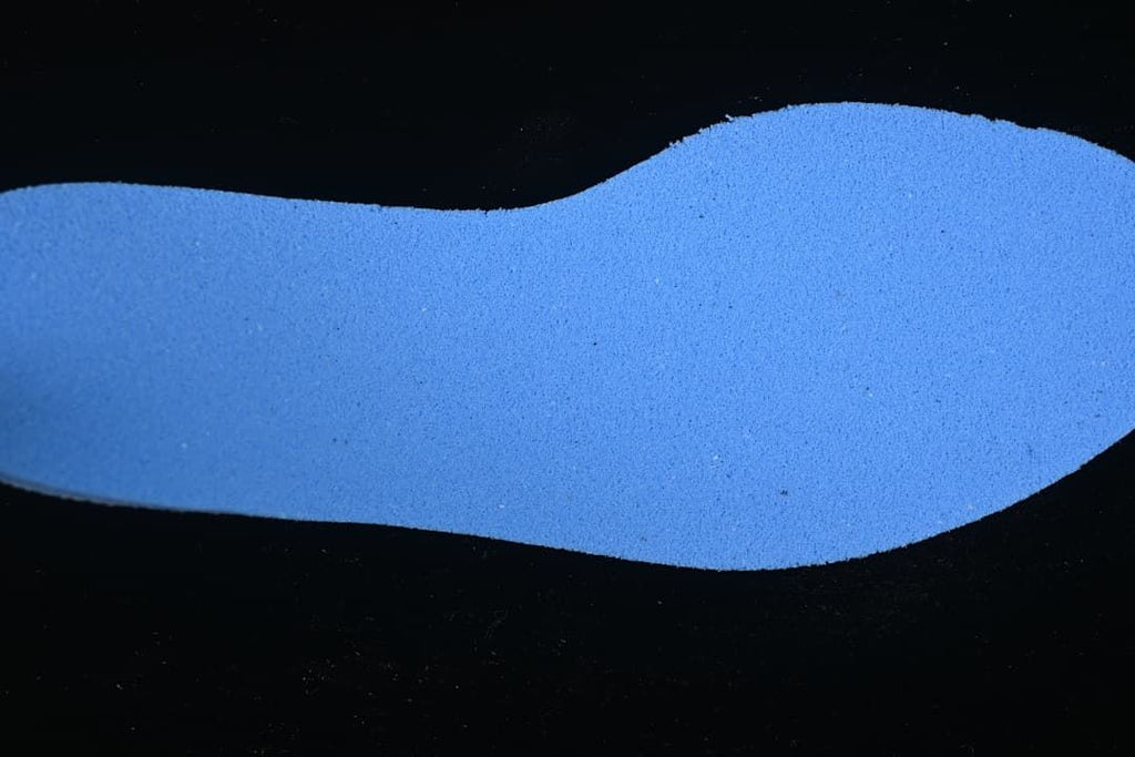Close-up view of a blue shoe insole