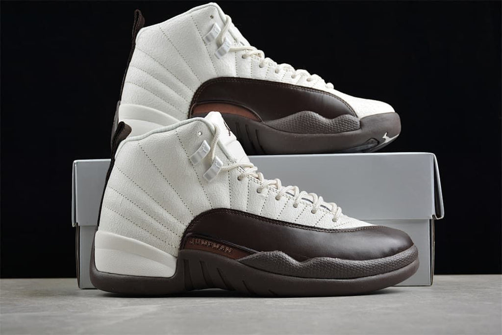 Air Jordan 12 sneakers displayed with a shoe box