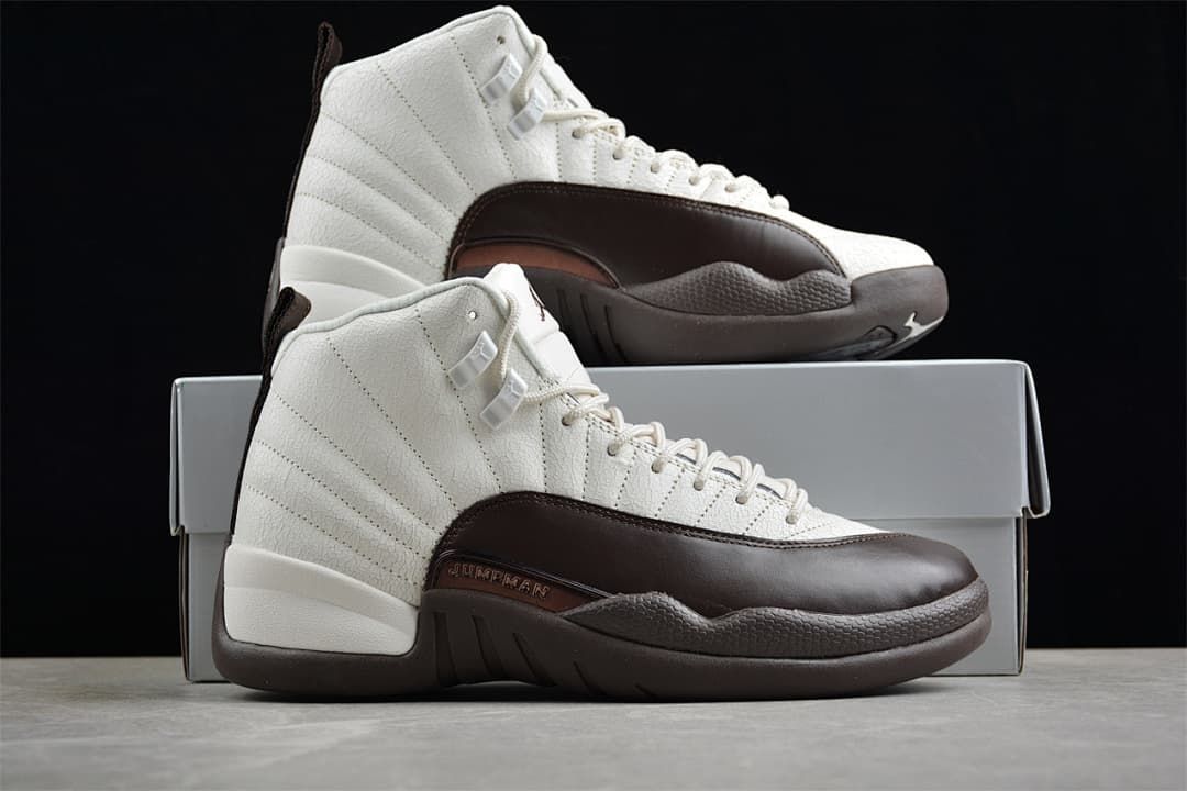 Air Jordan 12 sneakers displayed with a shoe box