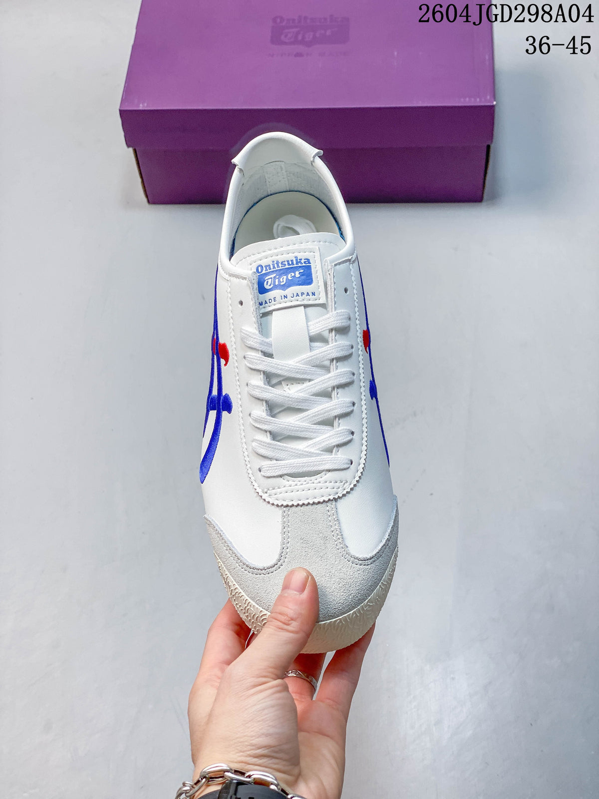 Top view of the sneaker showing white laces and gray toe panels