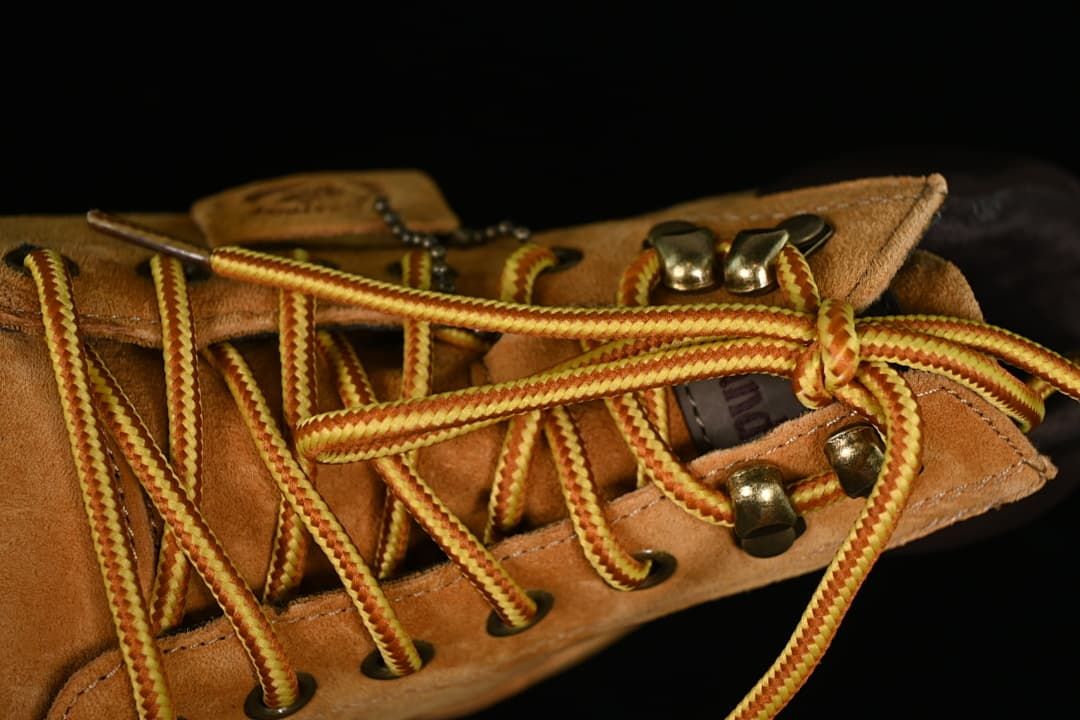 Close-up of the boot laces and metal hooks