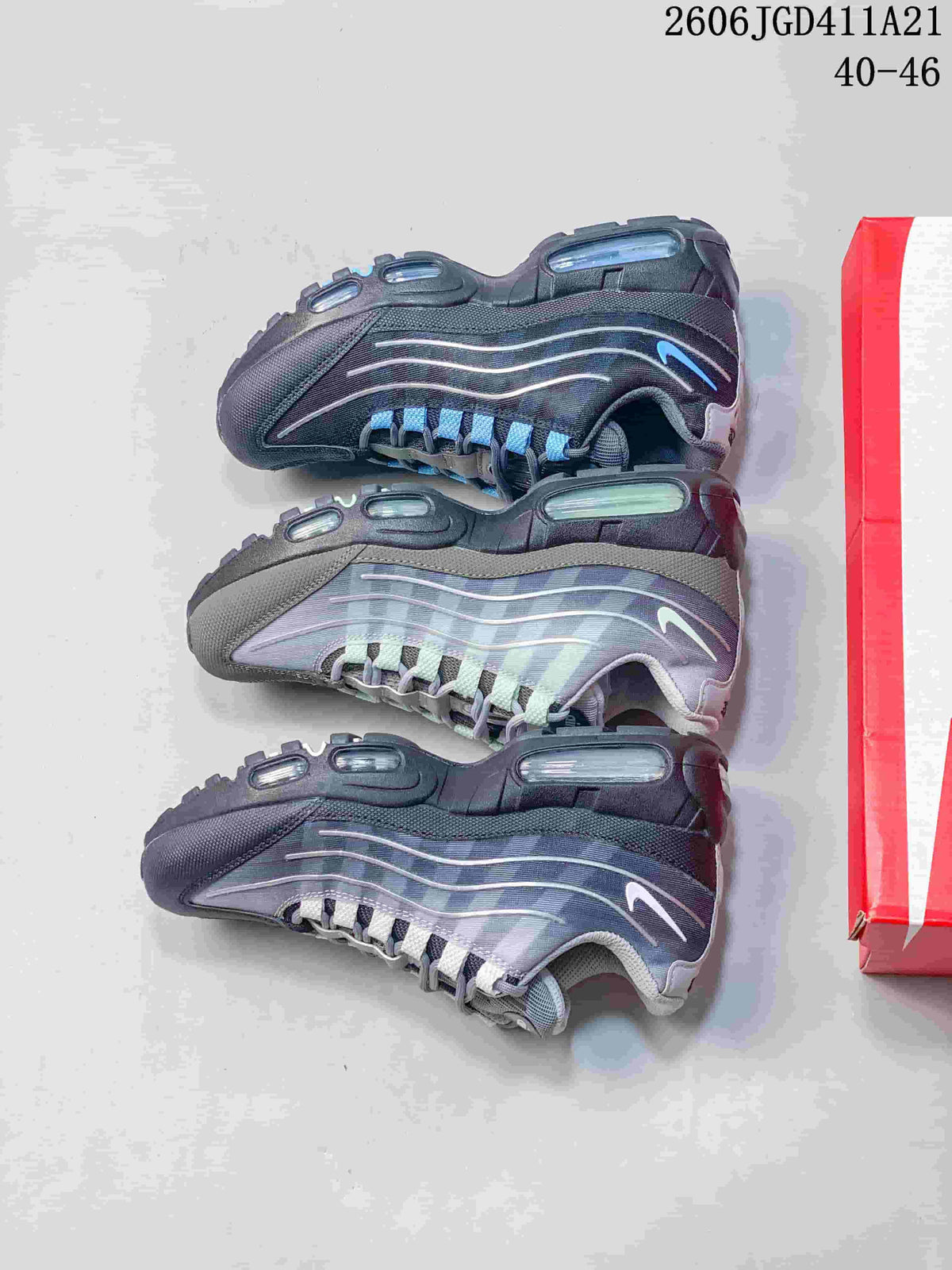 Three Air Max 95 colorways shown from the side