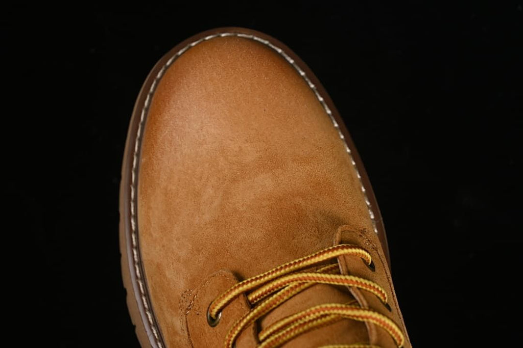 Top view of the rounded toe and lace area