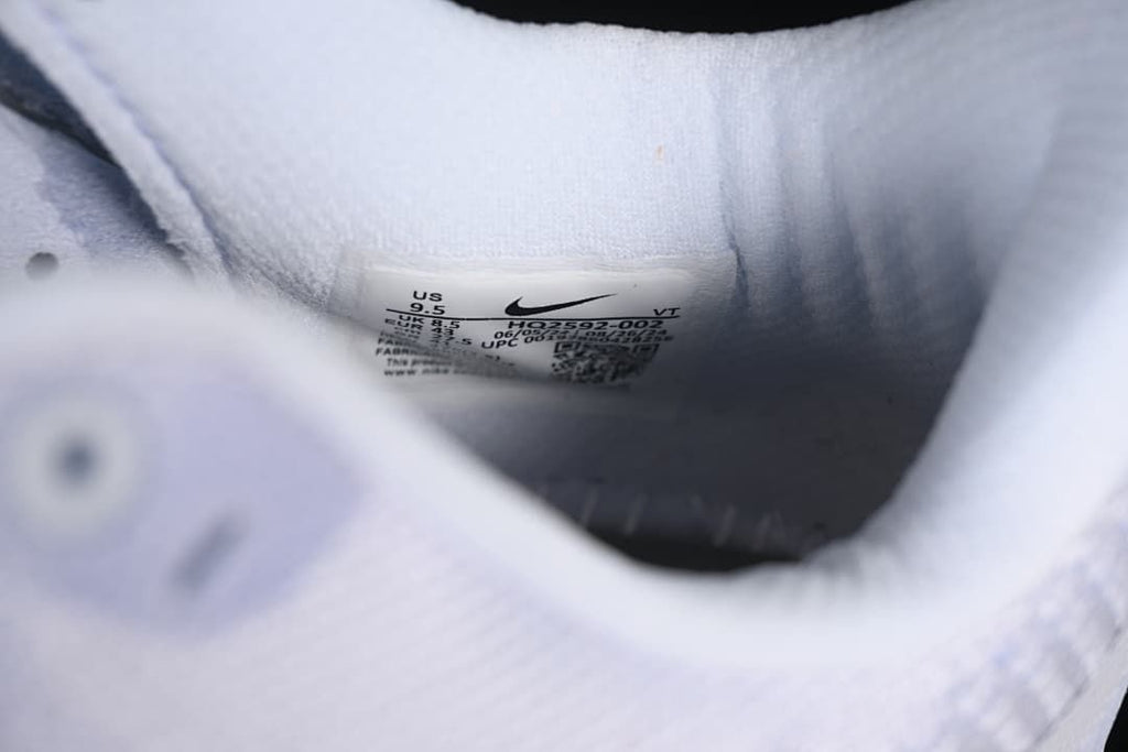 Interior shoe size label showing product and size details