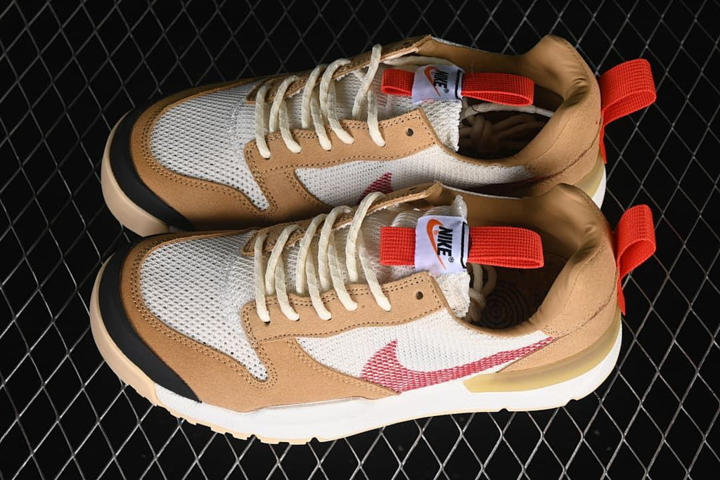 Pair of NikeCraft Mars Yard sneakers shown from above and the side