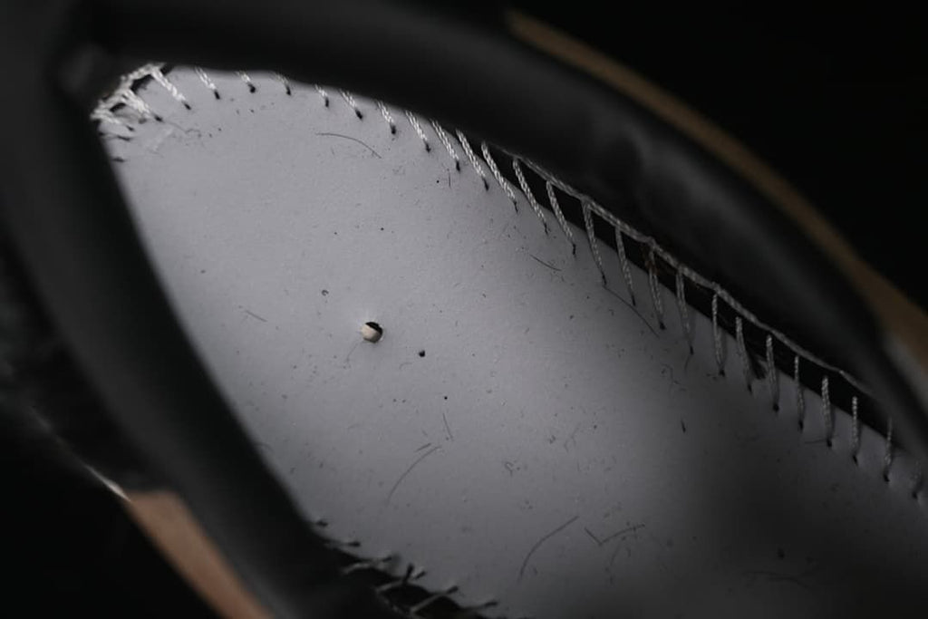 Close-up view inside the shoe showing the lining and construction