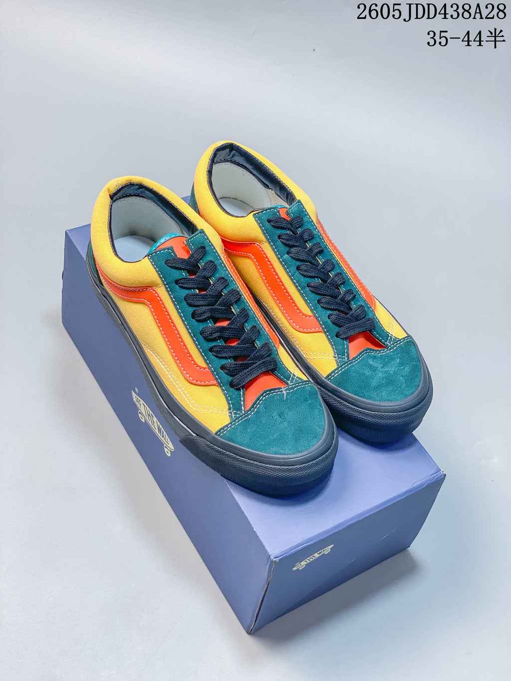 Yellow, teal, and orange Vans OTW Old Skool 36 sneakers shown alongside a blue and pink colorway.