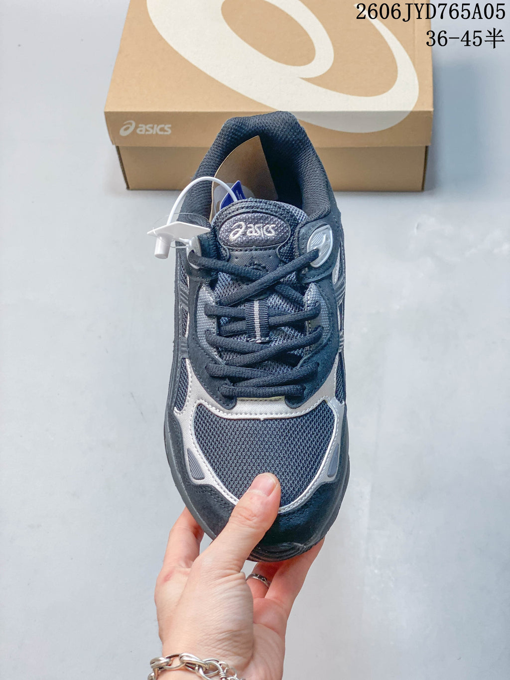 Top-down view of the sneaker's mesh toe and lace-up upper