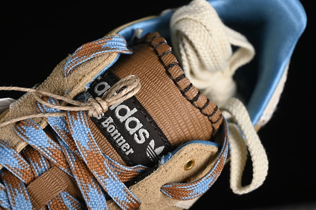 Close-up of the tongue branding and patterned laces