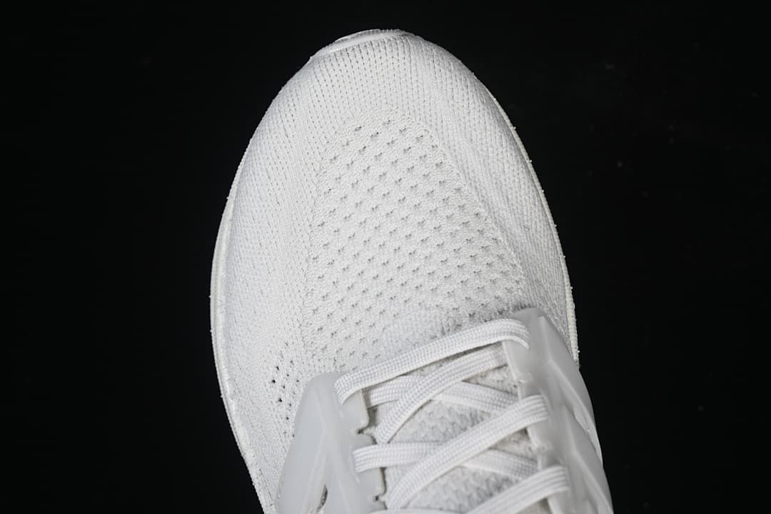 Top view of the knit-look toe and lace area