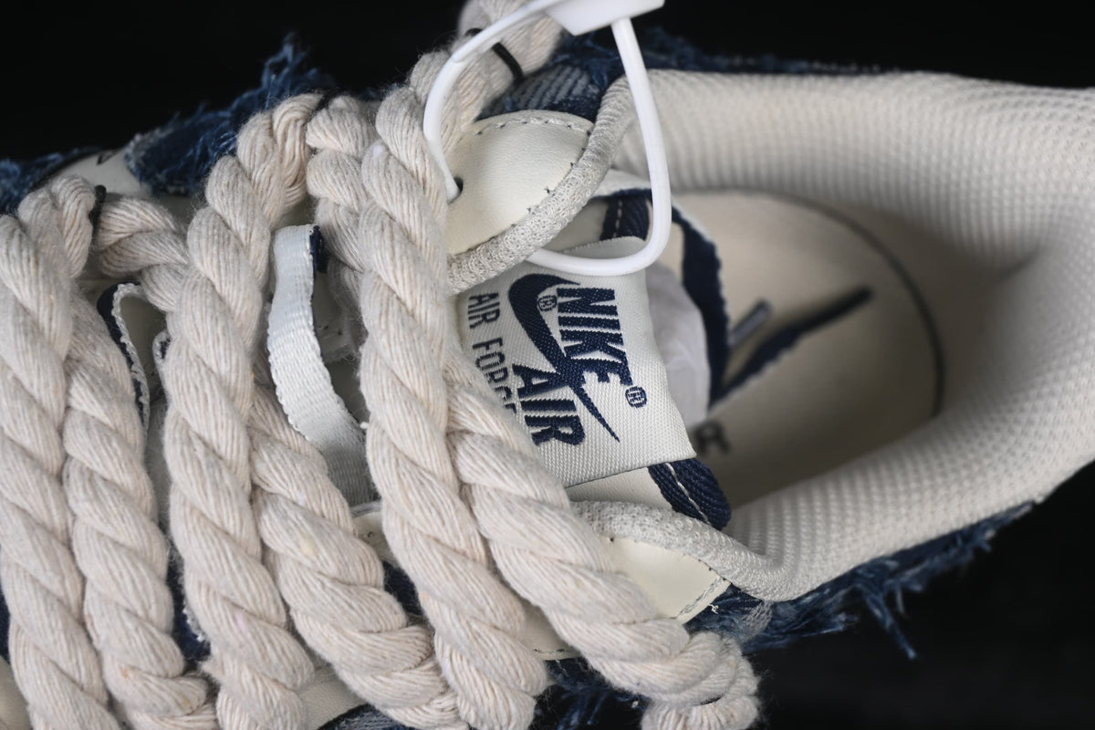 Close-up of the tongue label and oversized rope-style laces